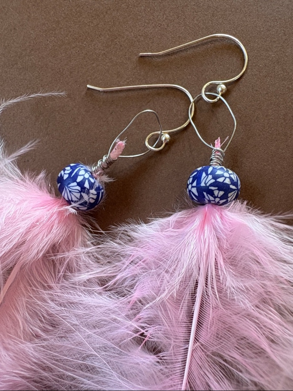 Pink eclectic  hippy boho elegant casual or dressy Feather Drop Earrings - Picture 2 of 5